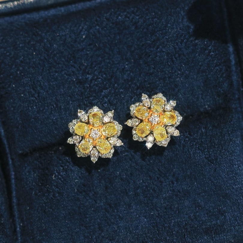 14k Gold 1 Ct Natural Color Diamond Earrings - 8