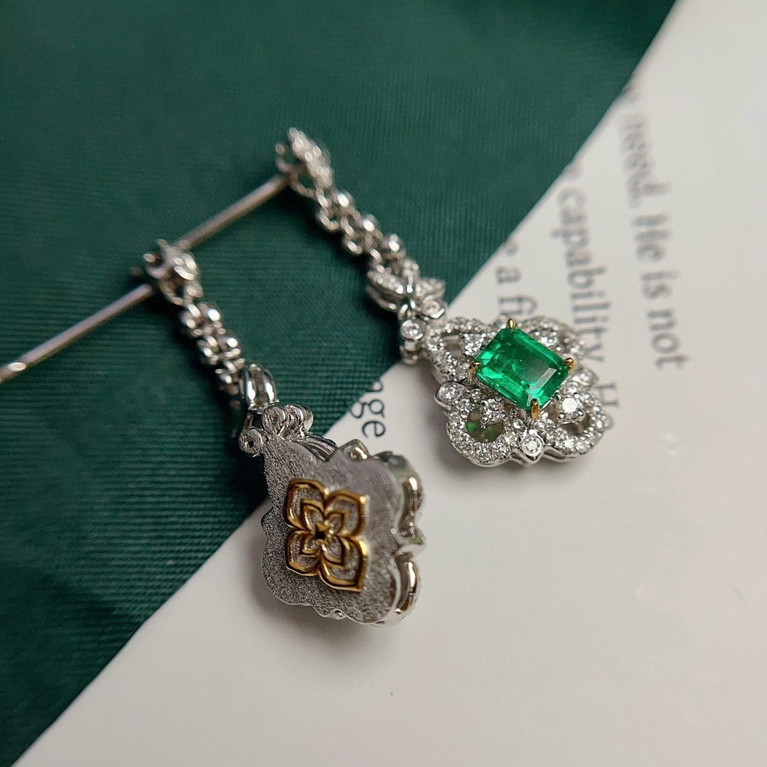 14k Gold 1.52 Ctw Natural Emerald & Diamond Earrings - 2