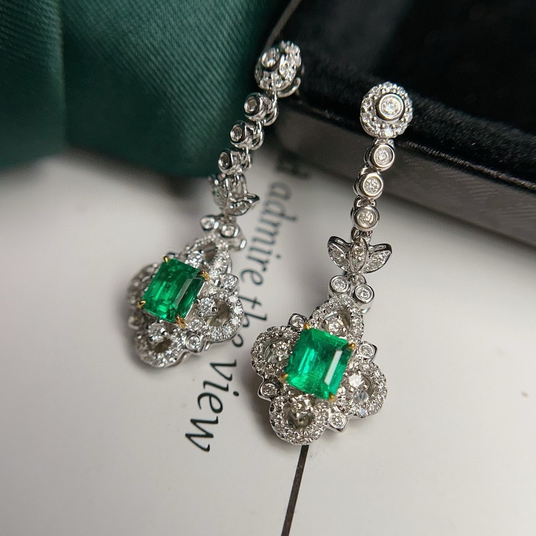 14k Gold 1.52 Ctw Natural Emerald & Diamond Earrings - 4