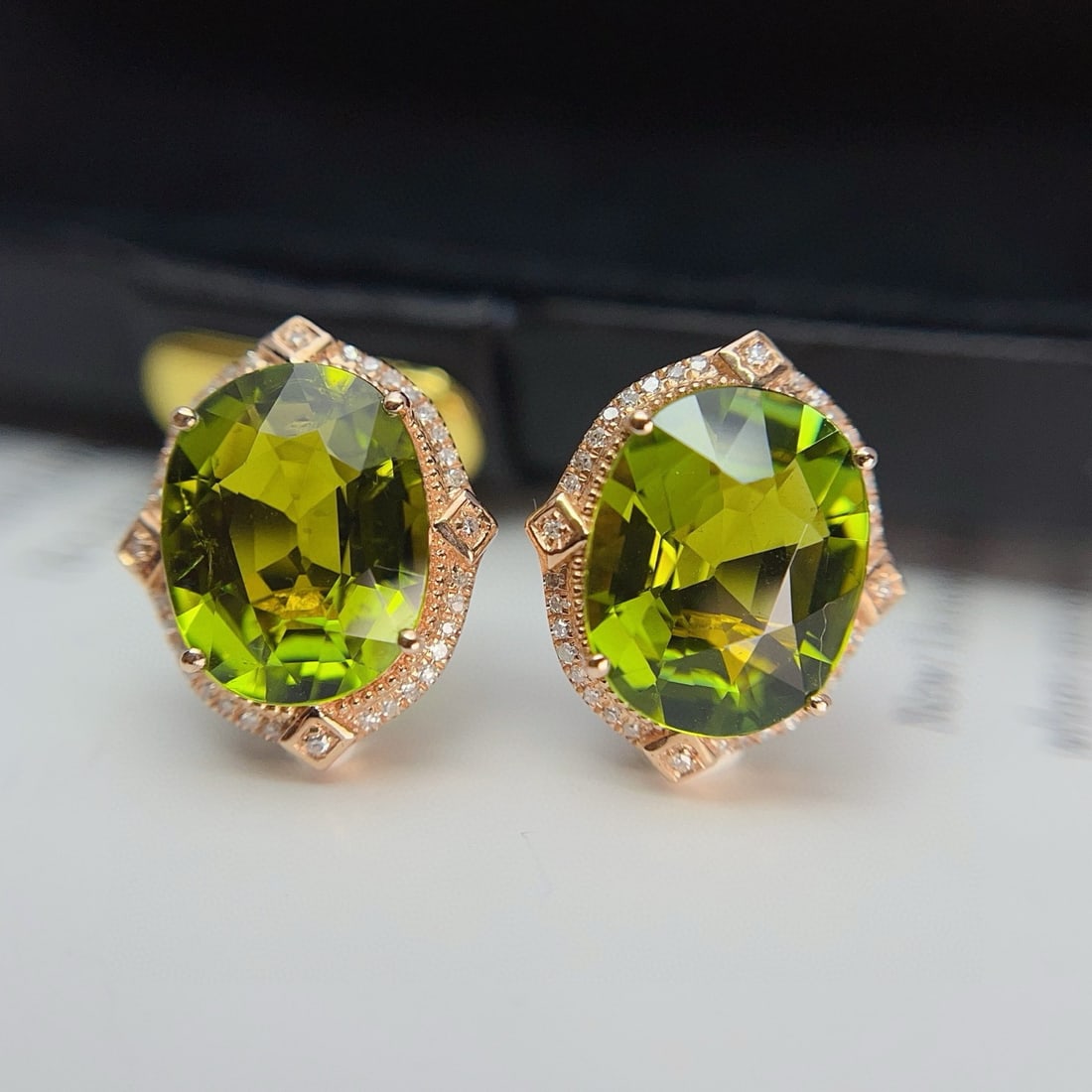 14k Gold 7.60 Ct Natural Tourmaline & Diamond Earrings - 2