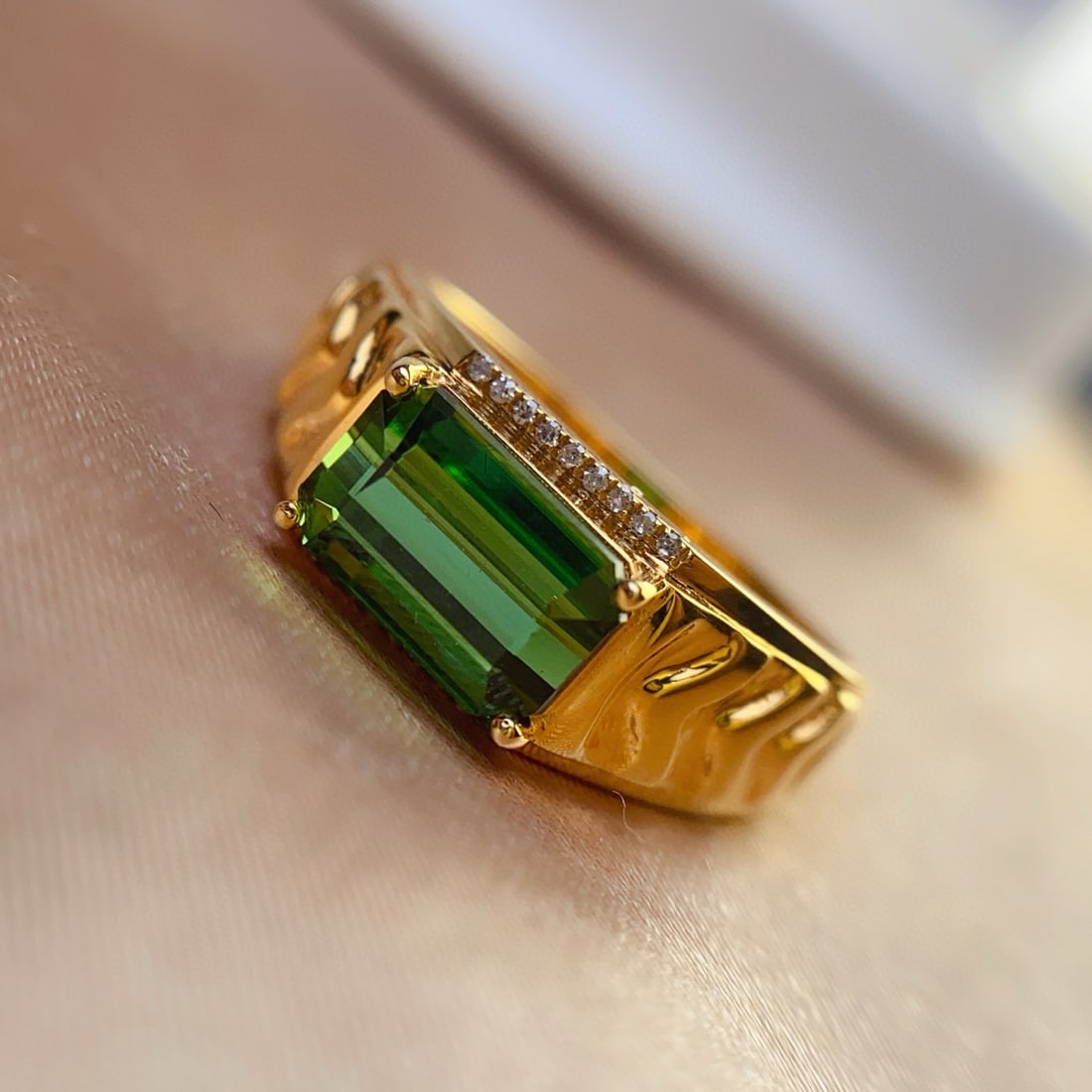14k Gold 2.80 Ct Natural Tourmaline & Diamond & Men¡¯s Ring - 2