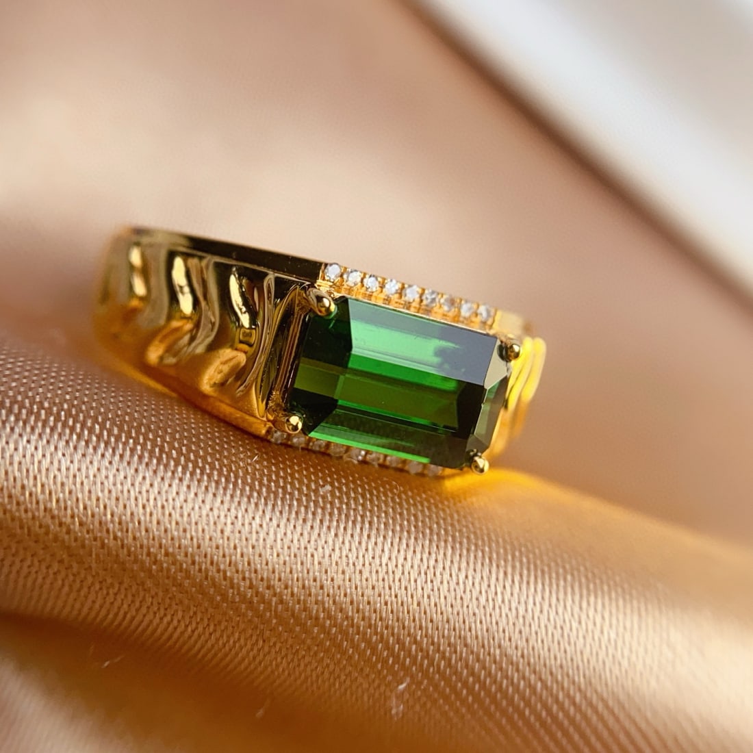 14k Gold 2.80 Ct Natural Tourmaline & Diamond & Men¡¯s Ring - 3