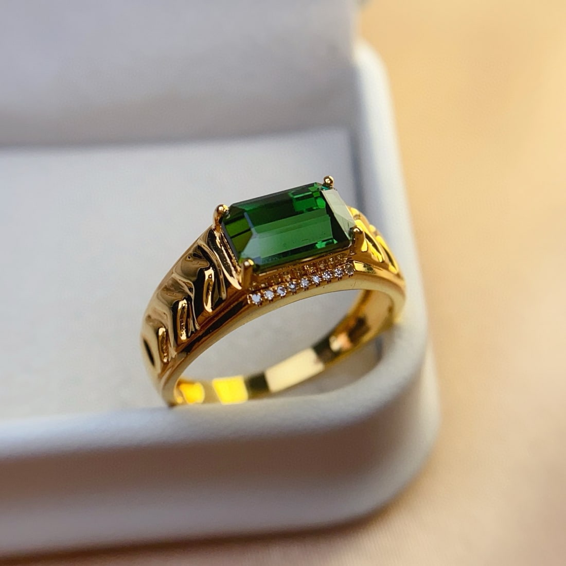 14k Gold 2.80 Ct Natural Tourmaline & Diamond & Men¡¯s Ring - 4