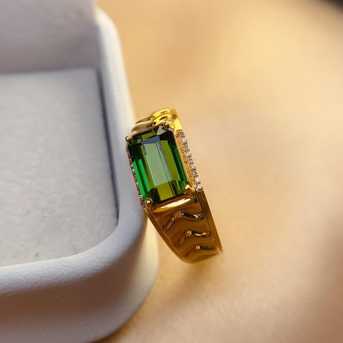 14k Gold 2.80 Ct Natural Tourmaline & Diamond & Men¡¯s Ring - 5