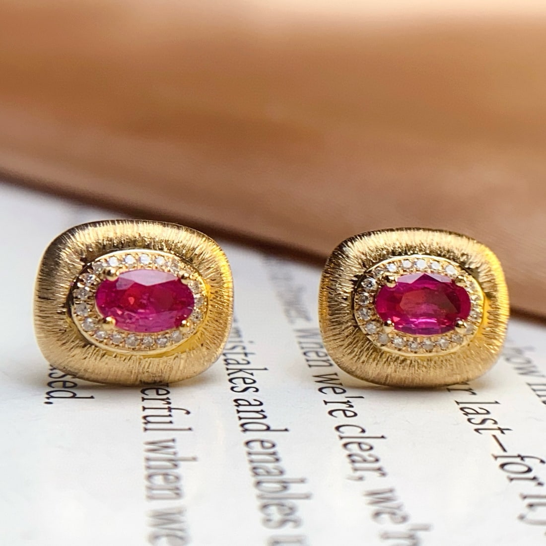 14k Gold 0.68 Ct Natural Ruby & Diamond Earrings - 2