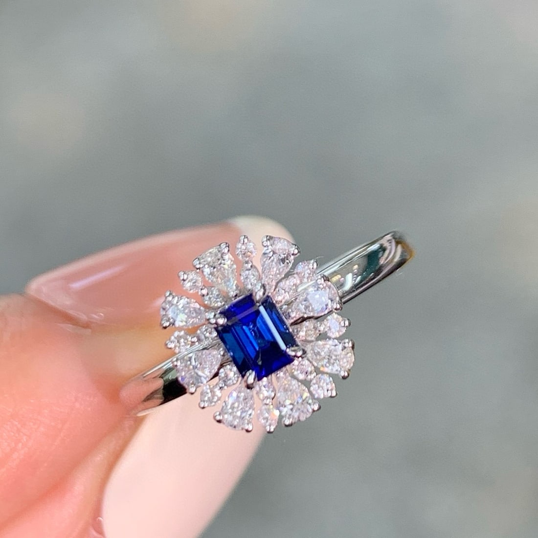 14k Gold 0.69 Ctw Natural Sapphire & Diamond Ring: Ref:231031166 // gold content:14k gold // ring size:7. 25us // // main gemstone:sapphire // shape:octagonal // carat weight:0. 34ct // color:royal blue // treatment:natural // // adjacent gemstone 2