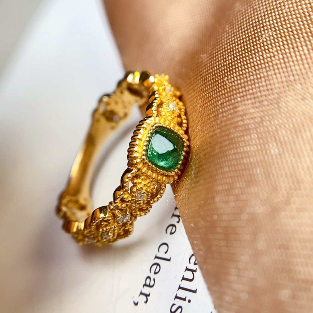 14k Gold 0.40 Ct Natural Emerald & Diamond Ring - 3