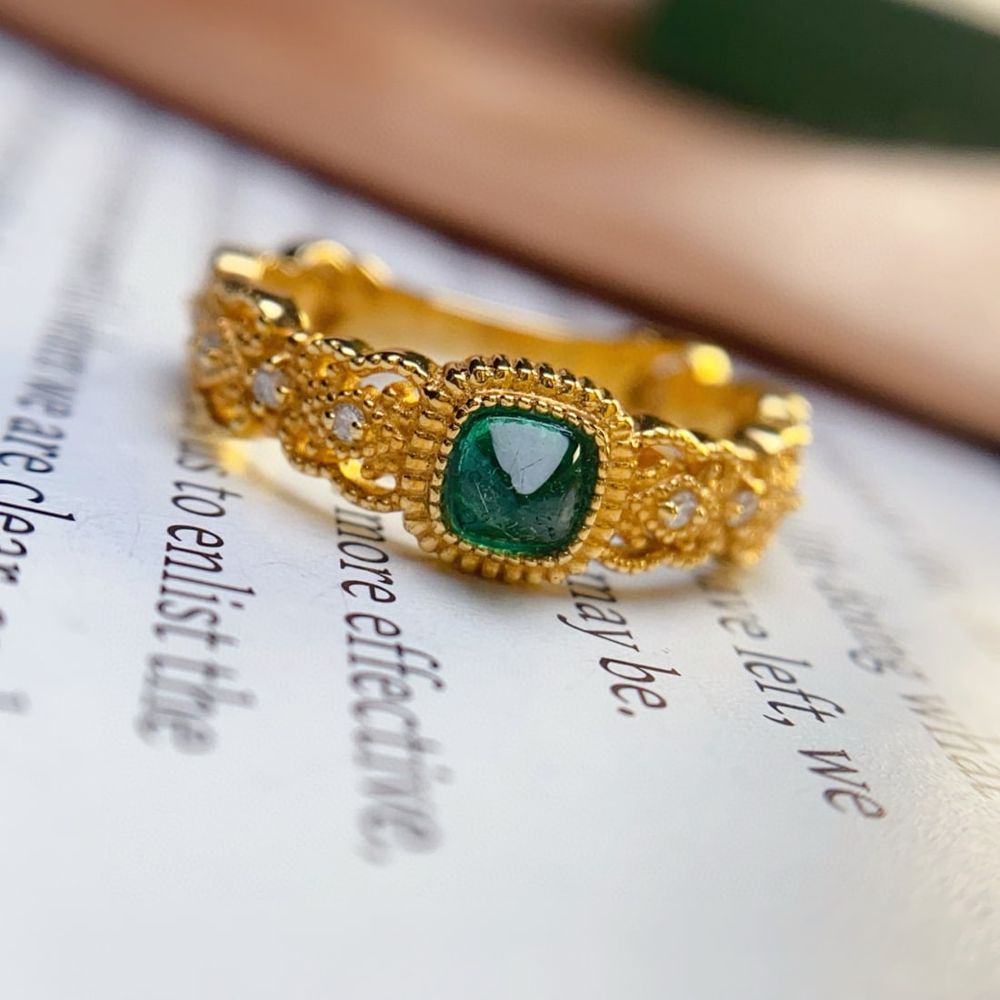 14k Gold 0.40 Ct Natural Emerald & Diamond Ring - 4