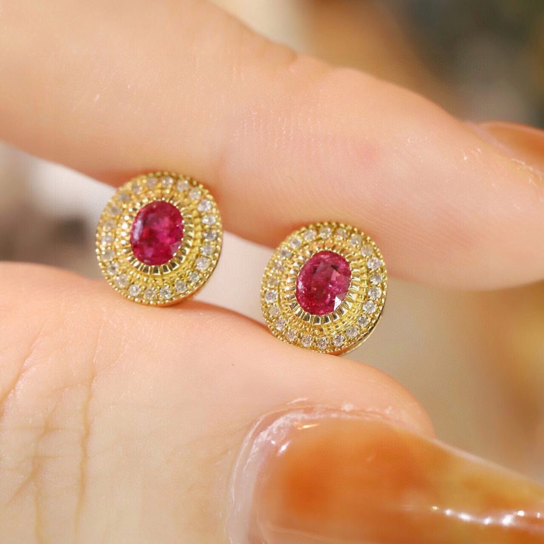 14k Gold 0.72 Ctw Natural Ruby & Diamond Earrings - 5