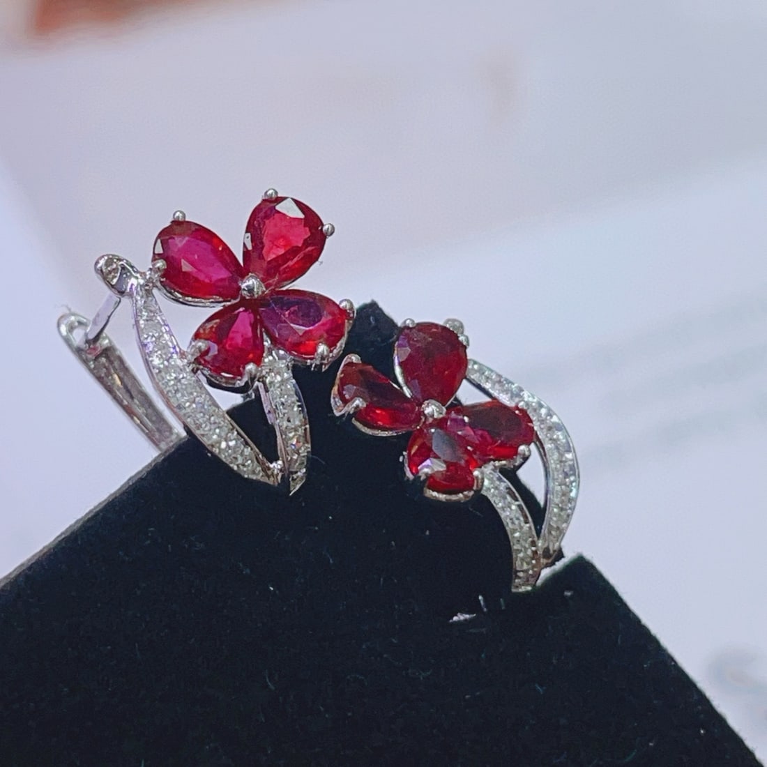 14k Gold 1.3 Ct Natural Ruby & Diamond Earrings - 2
