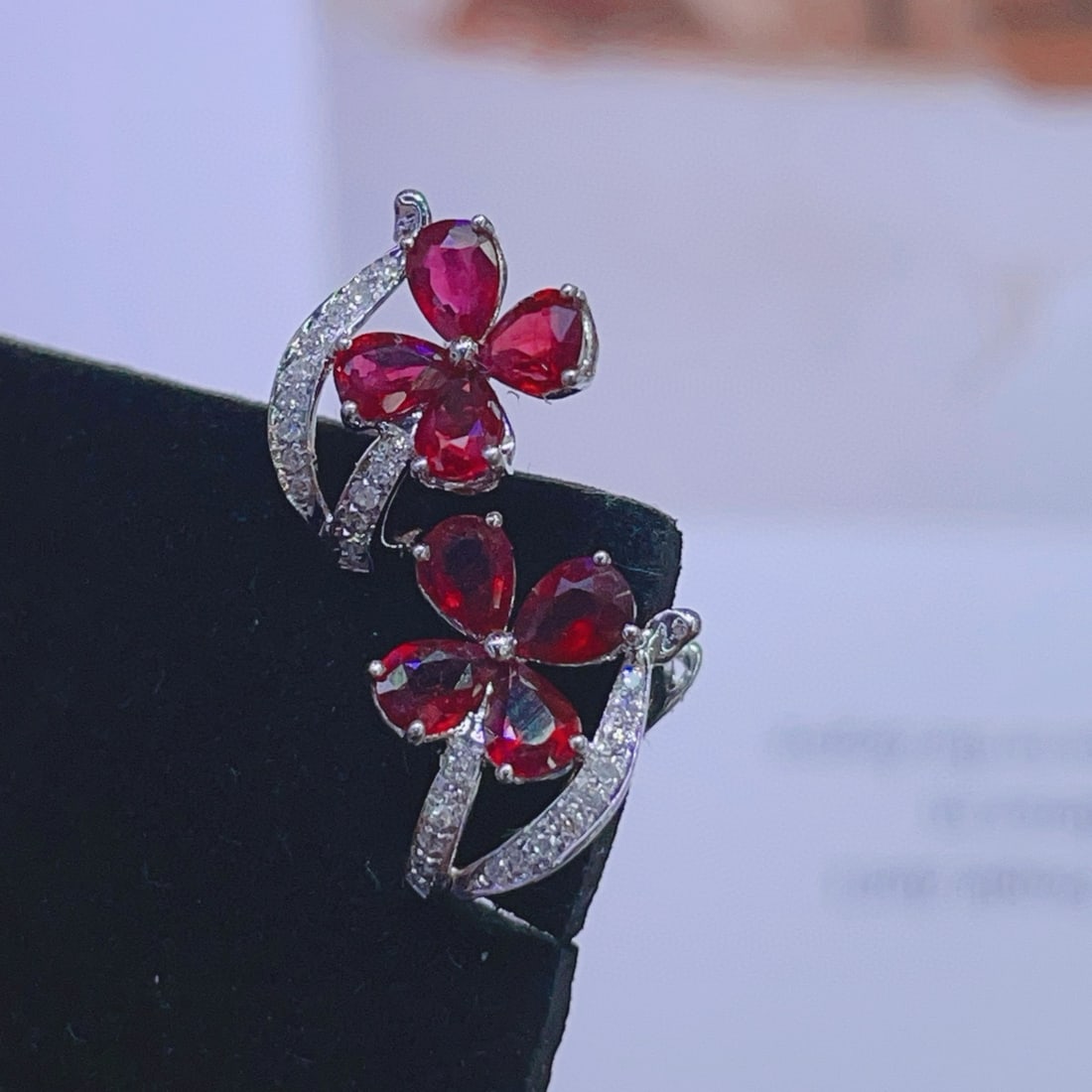 14k Gold 1.3 Ct Natural Ruby & Diamond Earrings - 3
