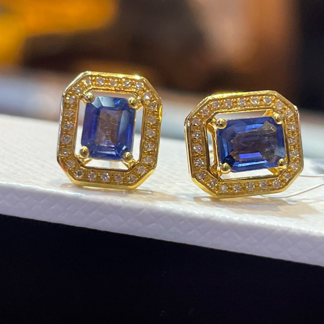 14k Gold 1.20 Ct Natural Sapphire & Diamond Earrings - 2