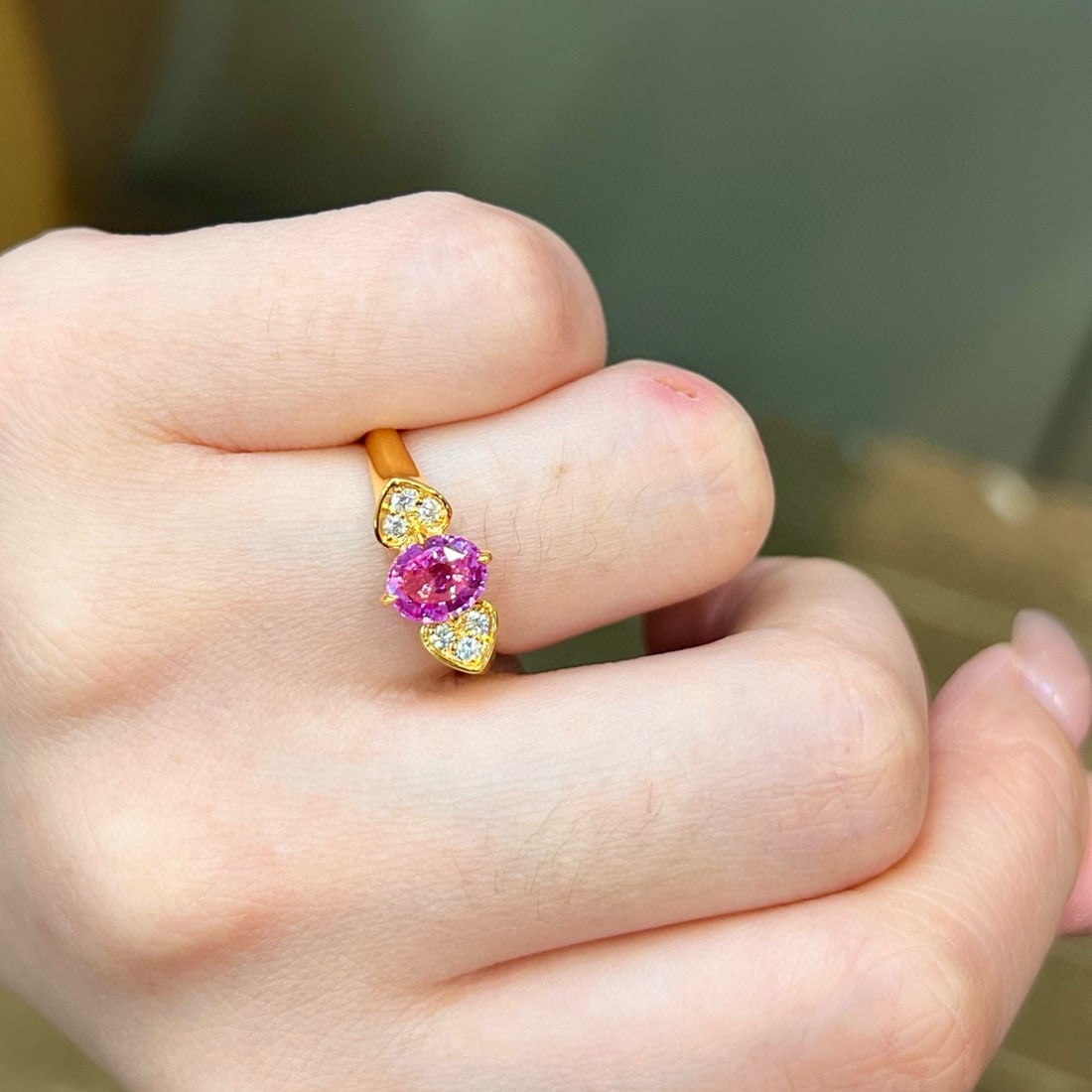 14k Gold 1.22 Ctw Natural Padparadscha Sapphire & Diamond Ring - 3