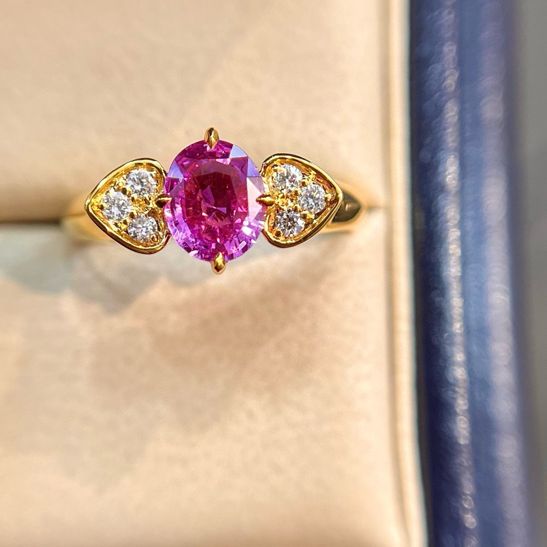 14k Gold 1.22 Ctw Natural Padparadscha Sapphire & Diamond Ring - 5