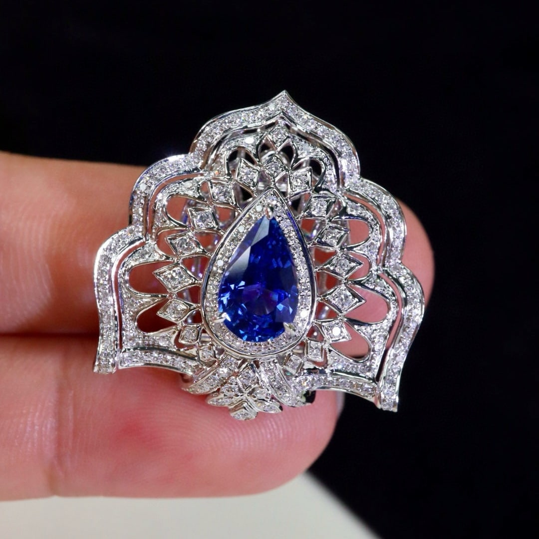 14k Gold 2.12 Ctw Natural Sapphire & Diamond Brooch - 2