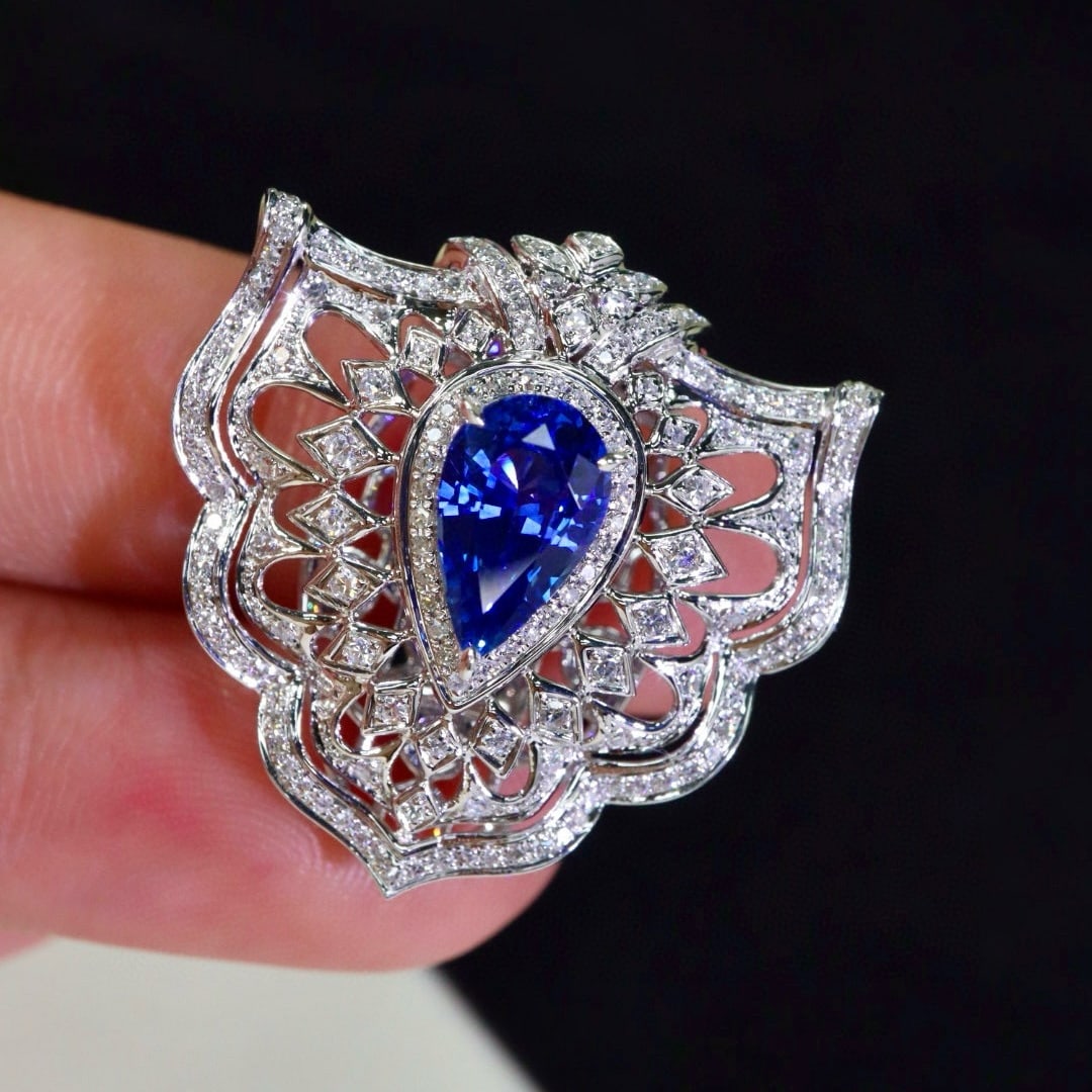 14k Gold 2.12 Ctw Natural Sapphire & Diamond Brooch - 4