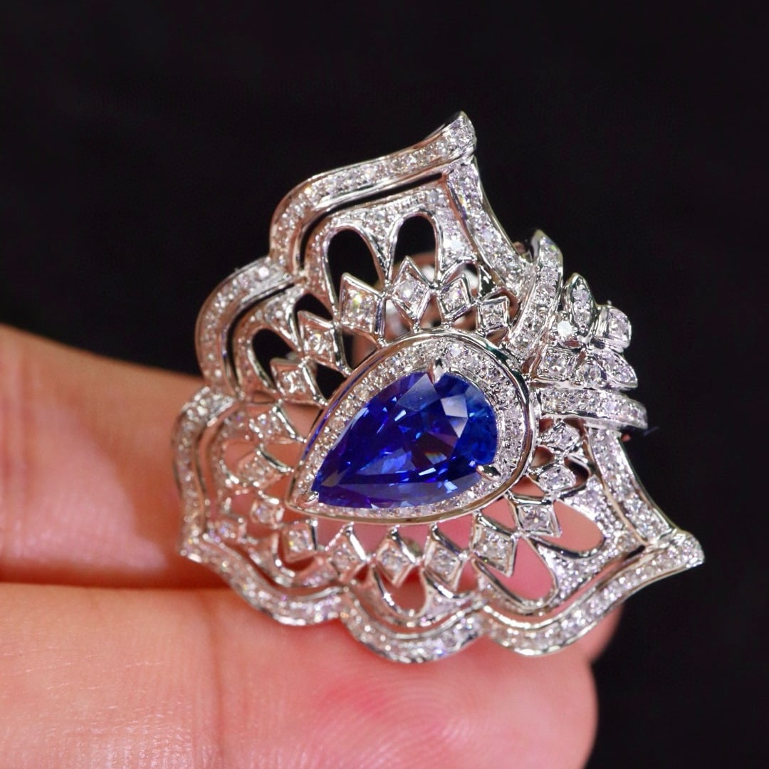 14k Gold 2.12 Ctw Natural Sapphire & Diamond Brooch - 5