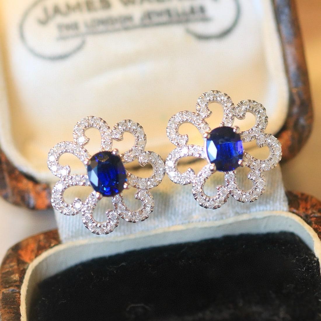 14k Gold 1.29 Ctw Natural Sapphire & Diamond Earrings - 2