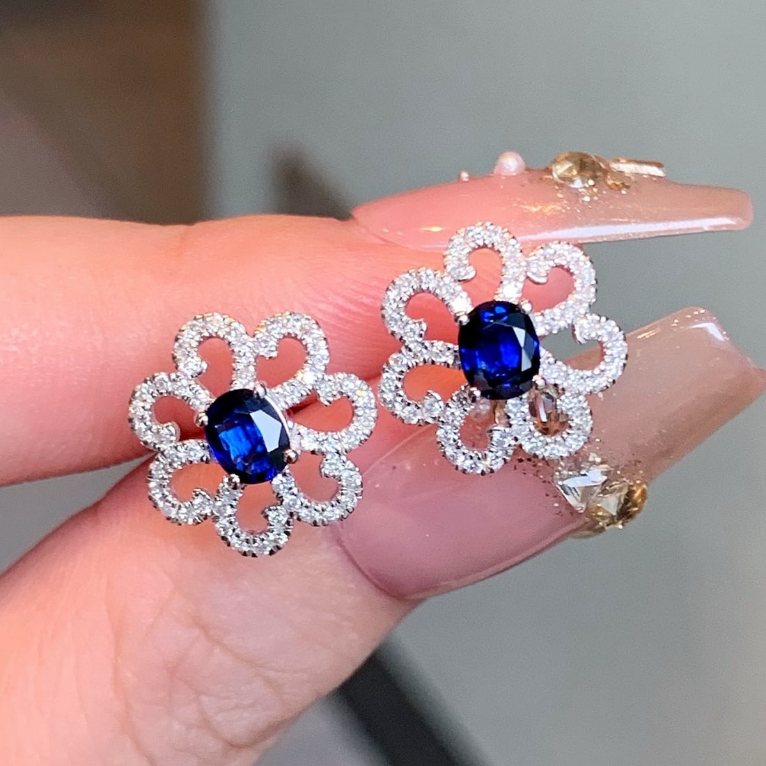 14k Gold 1.29 Ctw Natural Sapphire & Diamond Earrings - 4