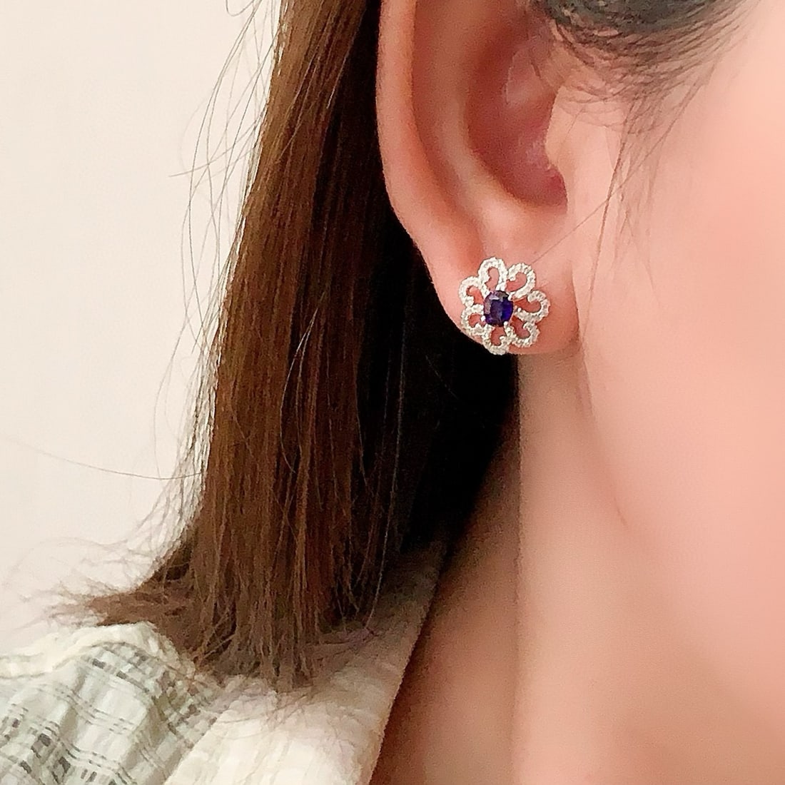 14k Gold 1.29 Ctw Natural Sapphire & Diamond Earrings - 5