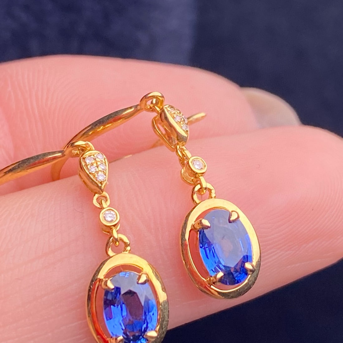 14k Gold 1.40 Ct Natural Sapphire & Diamond Earrings - 3