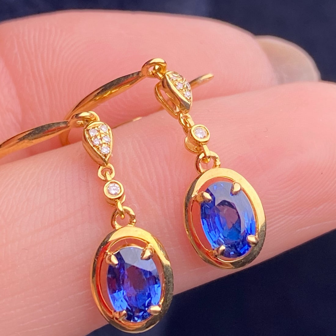 14k Gold 1.40 Ct Natural Sapphire & Diamond Earrings - 4