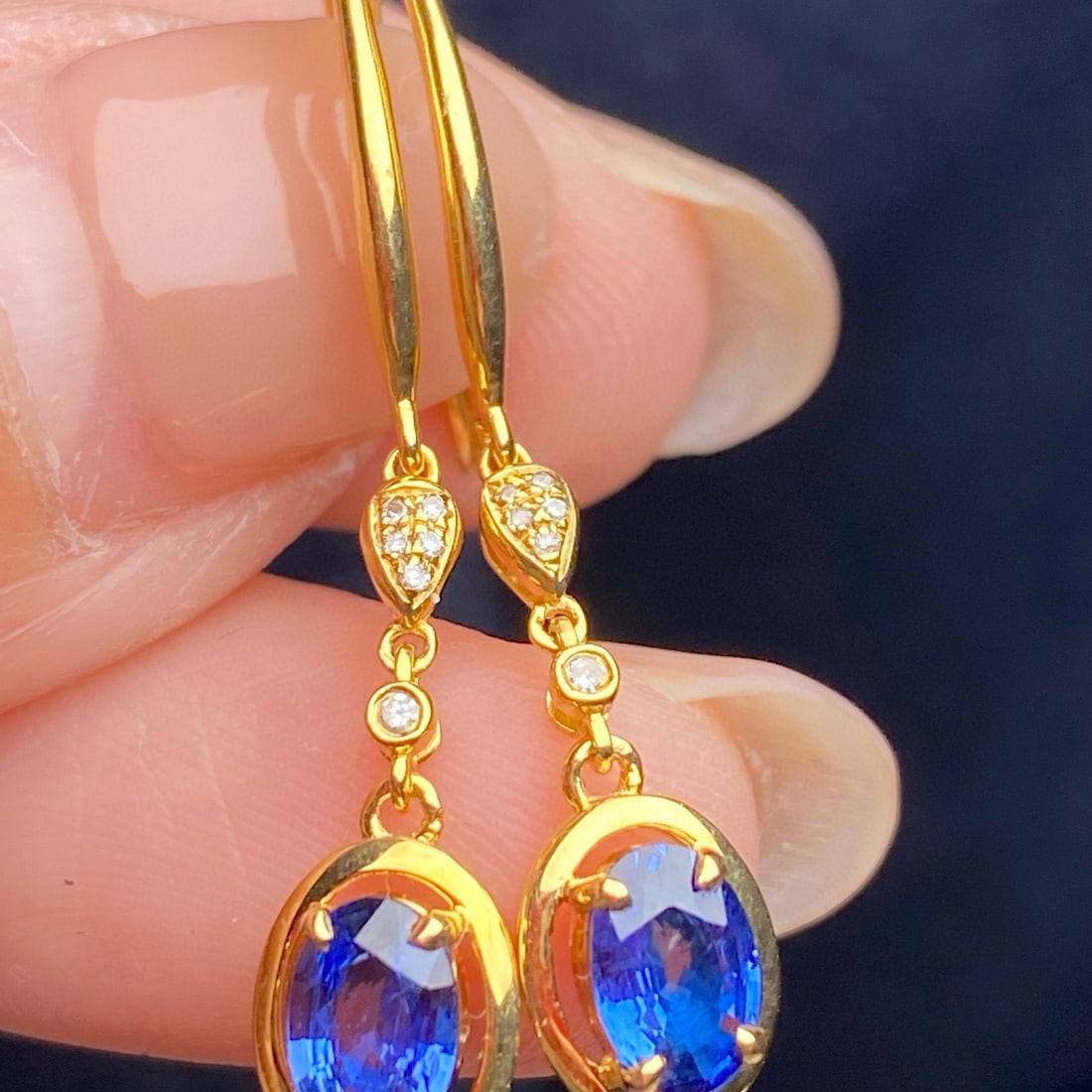14k Gold 1.40 Ct Natural Sapphire & Diamond Earrings - 5