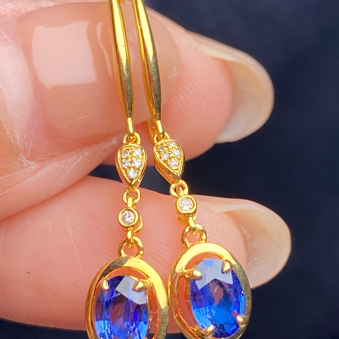 14k Gold 1.40 Ct Natural Sapphire & Diamond Earrings - 6
