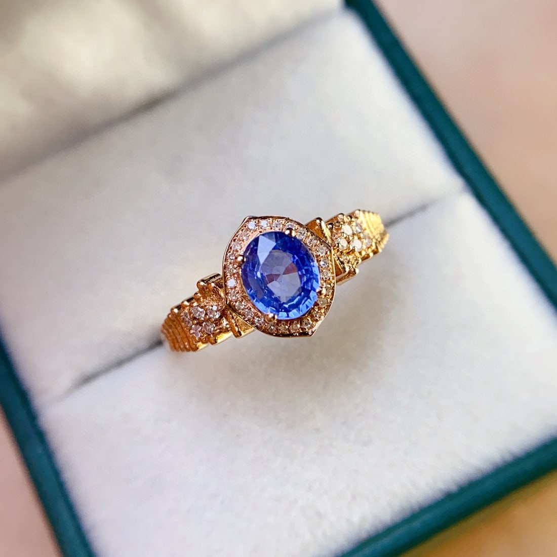 14k Gold 1.00 Ct Natural Sapphire & Diamond Ring - 2