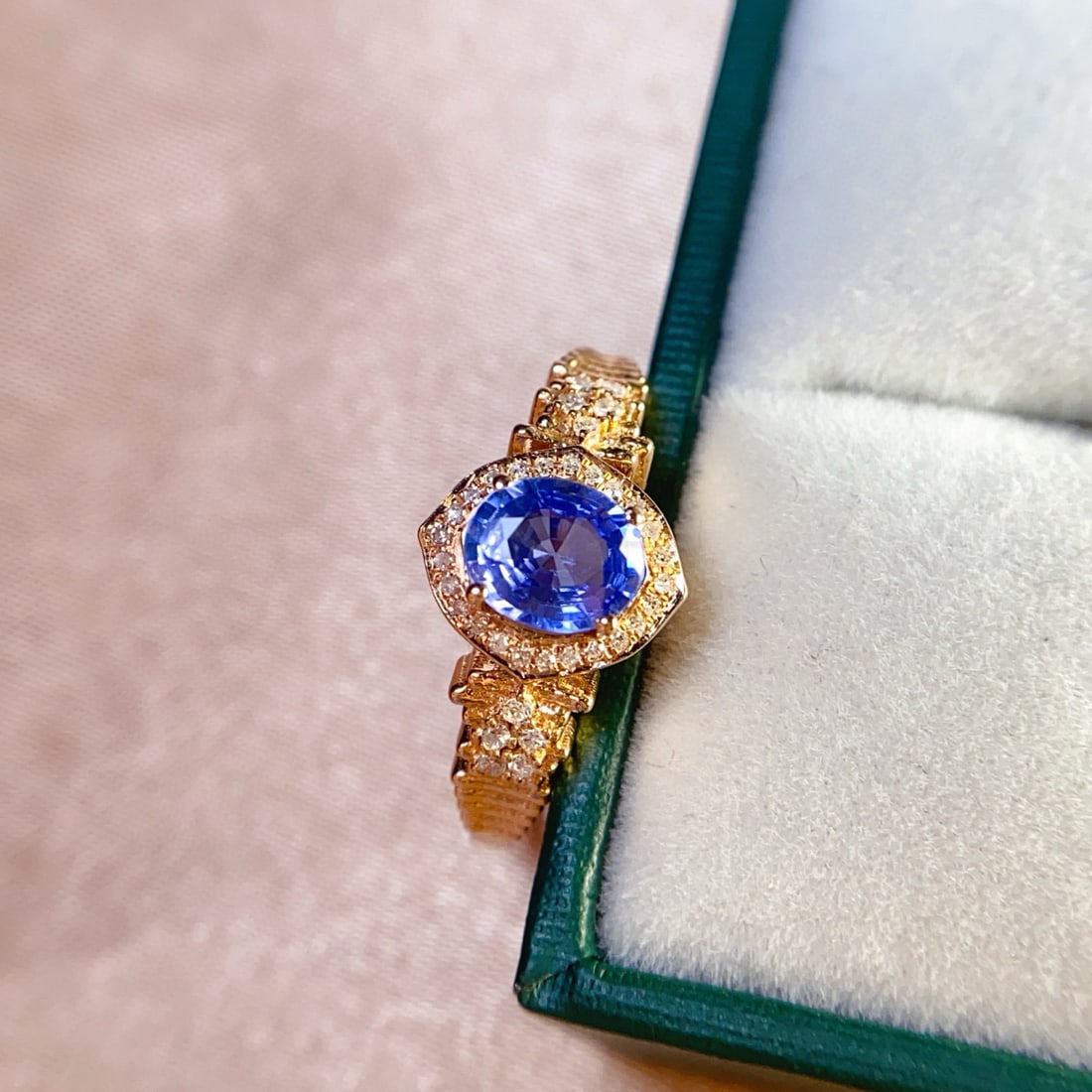 14k Gold 1.00 Ct Natural Sapphire & Diamond Ring - 4