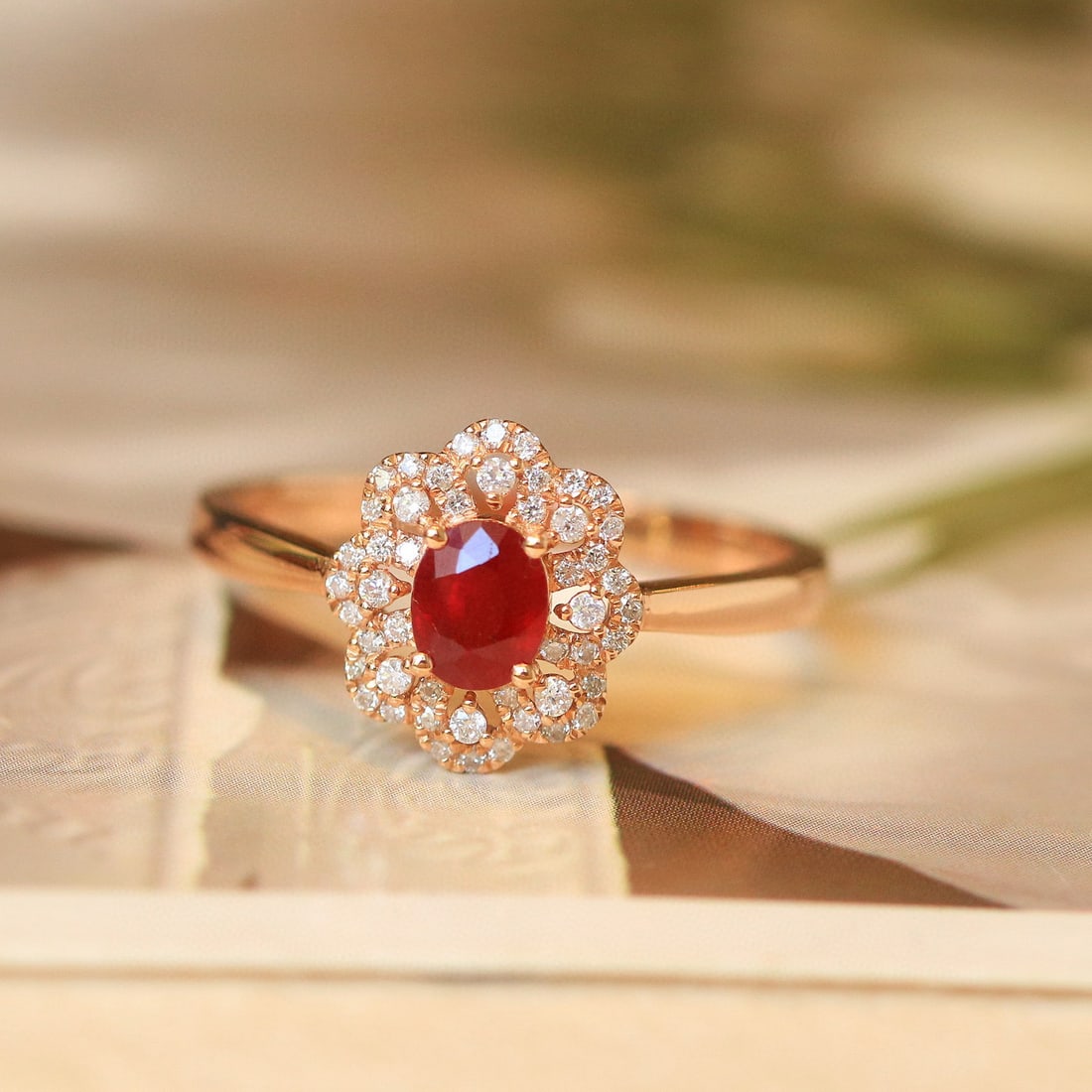 14k Gold 0.83 Ctw Natural Ruby & Diamond Ring - 5