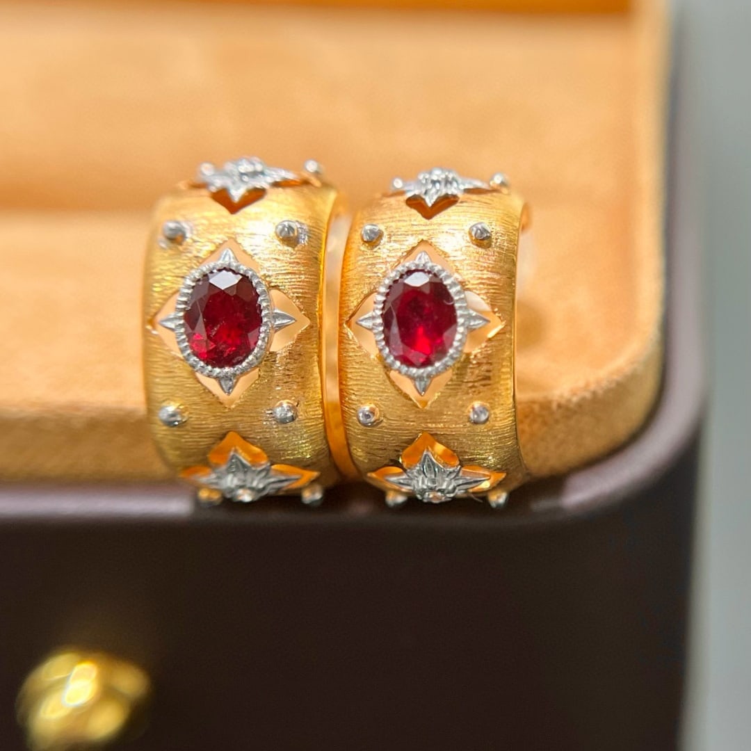 14k Gold 0.83 Ctw Natural Ruby & Diamond Earrings - 2
