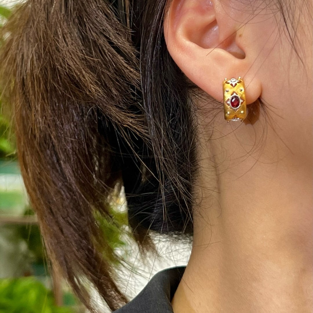 14k Gold 0.83 Ctw Natural Ruby & Diamond Earrings - 3