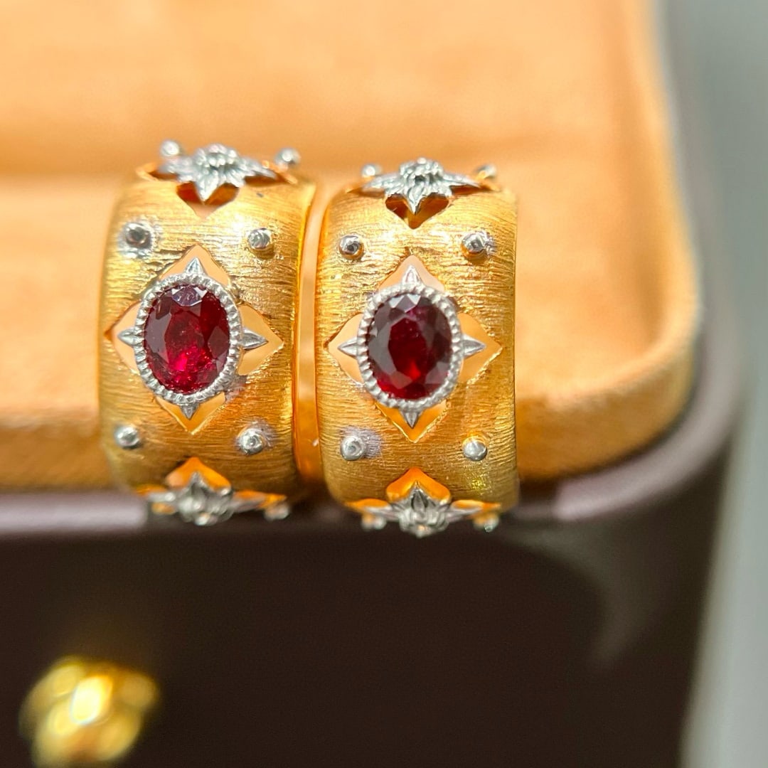 14k Gold 0.83 Ctw Natural Ruby & Diamond Earrings - 5
