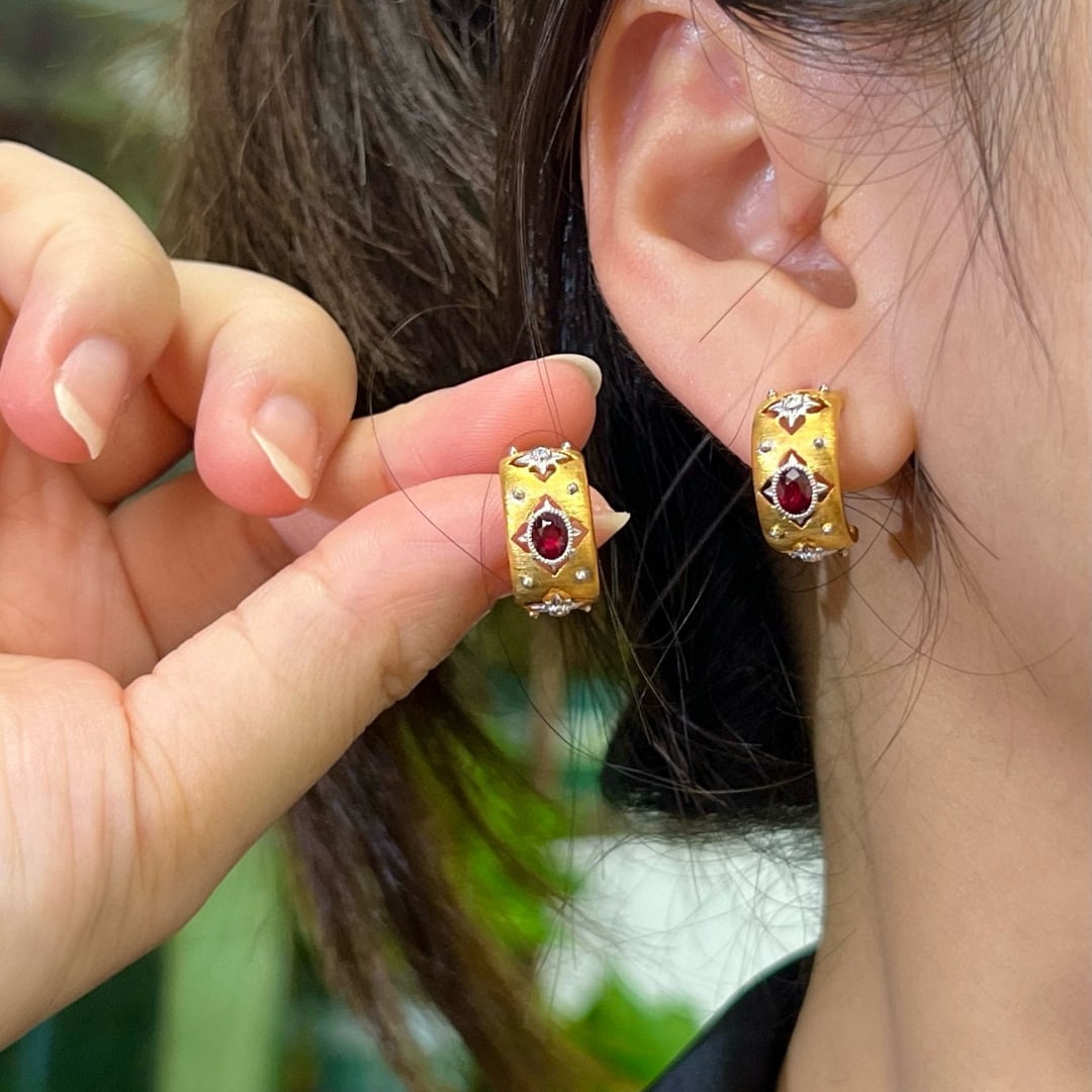 14k Gold 0.83 Ctw Natural Ruby & Diamond Earrings - 6