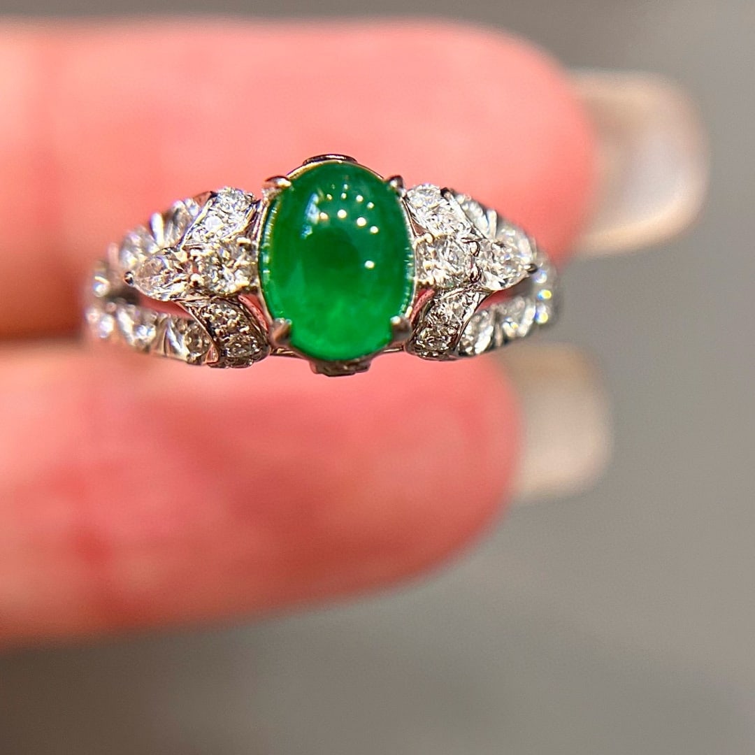 14k Gold 1.58 Ctw Vivid Green Natural Emerald & Diamond Ring - 2