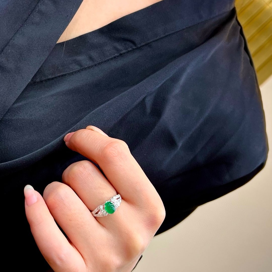 14k Gold 1.58 Ctw Vivid Green Natural Emerald & Diamond Ring - 4