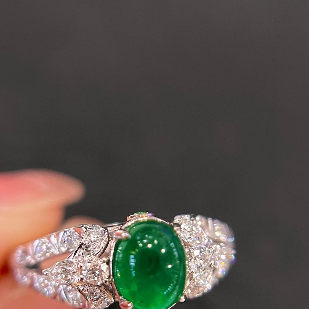 14k Gold 1.58 Ctw Vivid Green Natural Emerald & Diamond Ring - 6