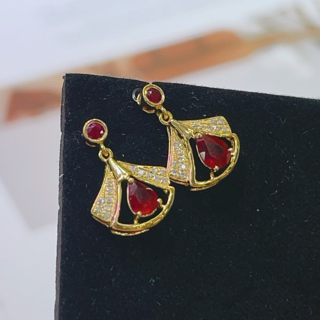 14k Gold 0.52 Ct Natural Ruby & Diamond Earrings - 2