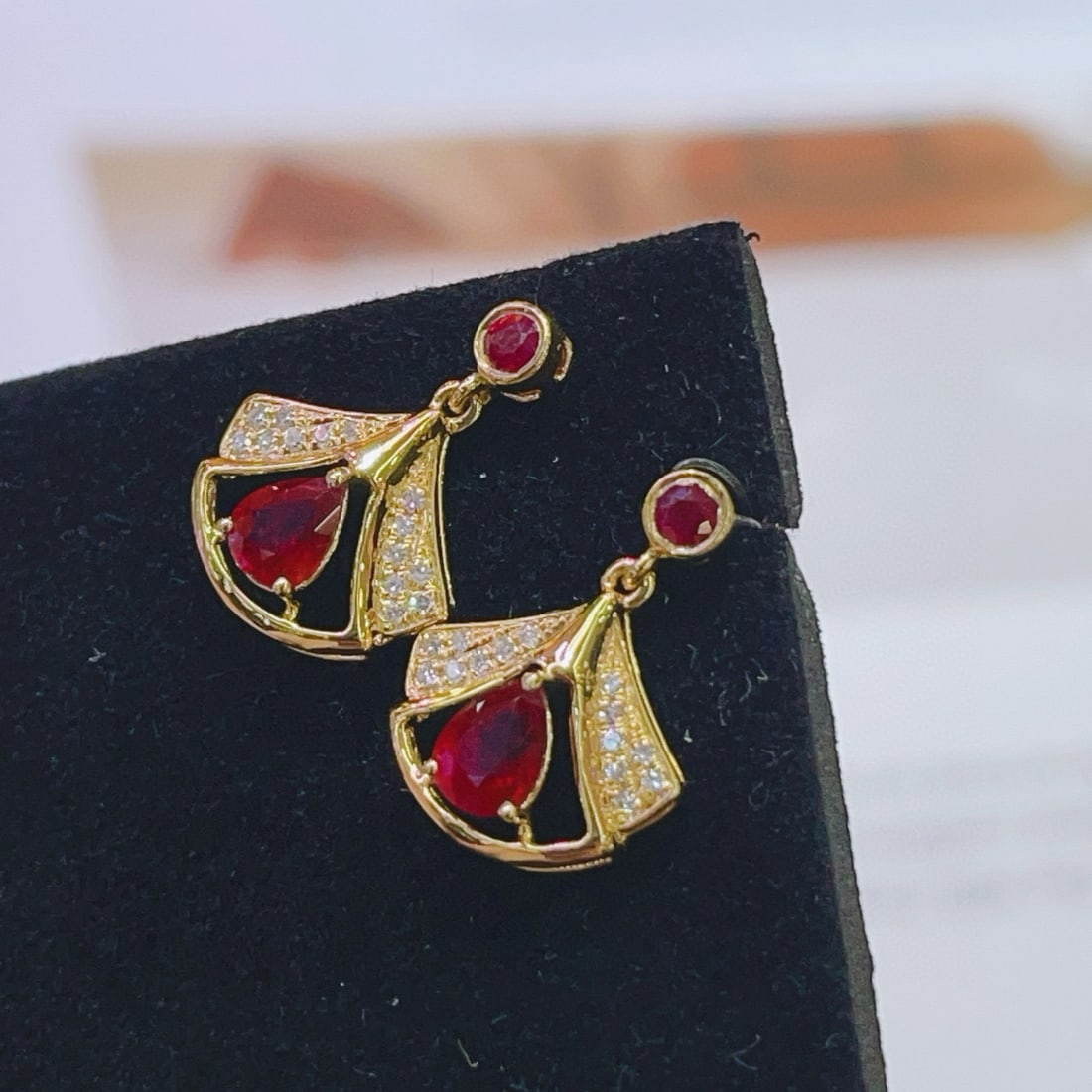 14k Gold 0.52 Ct Natural Ruby & Diamond Earrings - 3