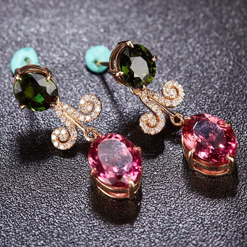 14k Gold 7.1 Ct Natural Tourmaline & Diamond Earrings - 3