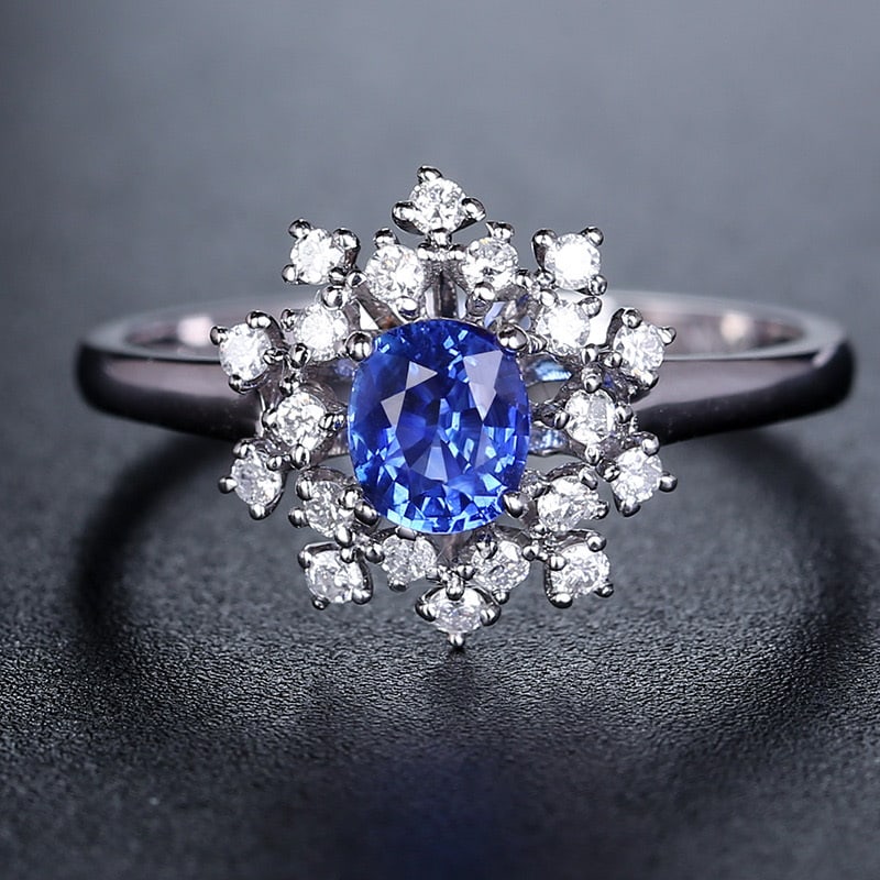 14k Gold 0.51 Ct Natural Sapphire & Diamond Ring: Ref:231032020 // gold content:14k gold // ring size:7. 25us // // main gemstone:sapphire // shape:oval // carat weight:0. 51ct // color:blue // treatment:natural // // adjacent gemstone 2 : diamond