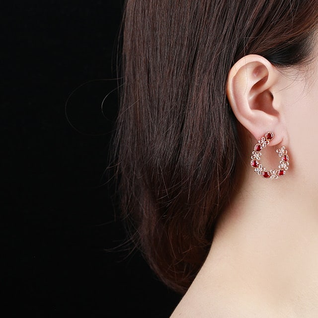 14k Gold 3.73 Ctw Natural Ruby & Diamond Earrings - 5