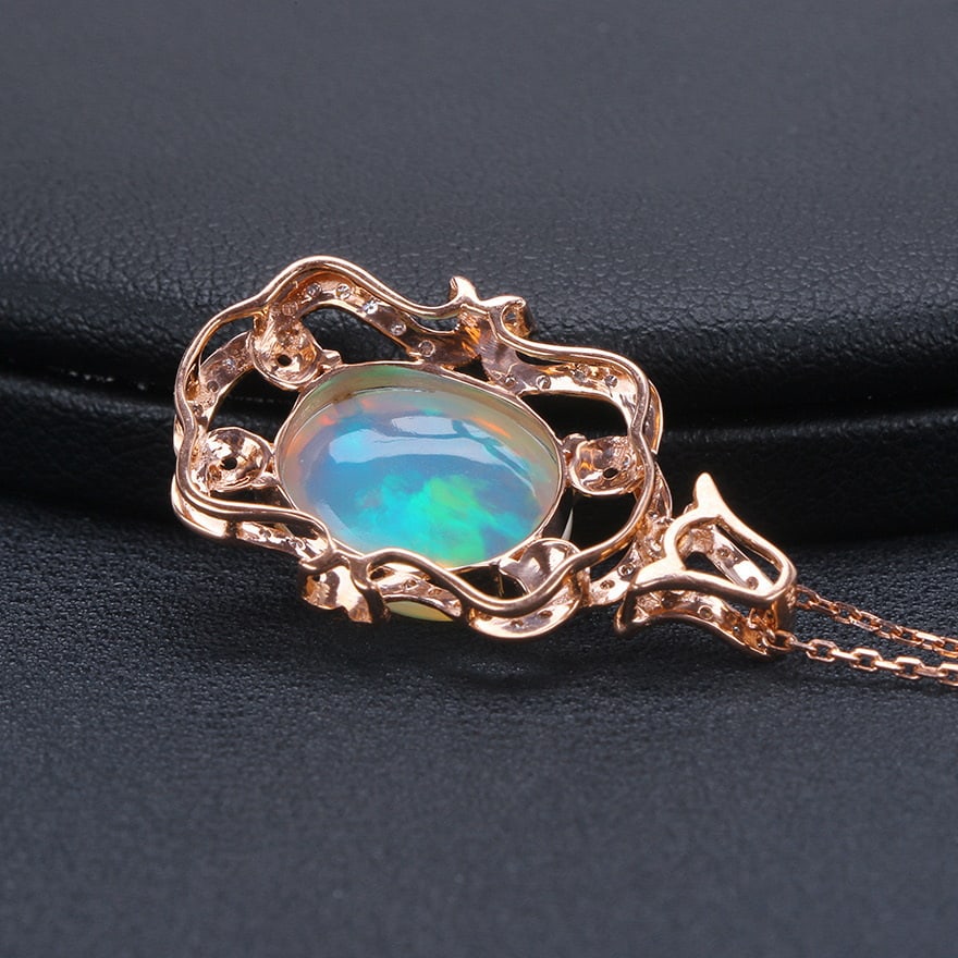 14k Gold 4.17 Ctw Natural Opal & Diamond Pendant( Without Chain ) - 4