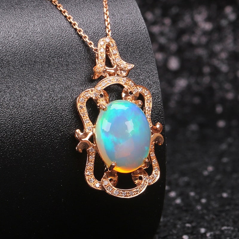 14k Gold 4.17 Ctw Natural Opal & Diamond Pendant( Without Chain ) - 5