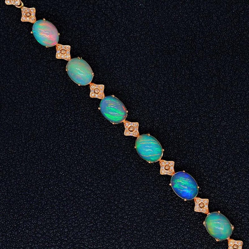 14k Gold 5.71 Ctw Natural Opal & Diamond Bracelet - 2