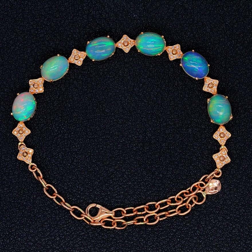 14k Gold 5.71 Ctw Natural Opal & Diamond Bracelet - 3