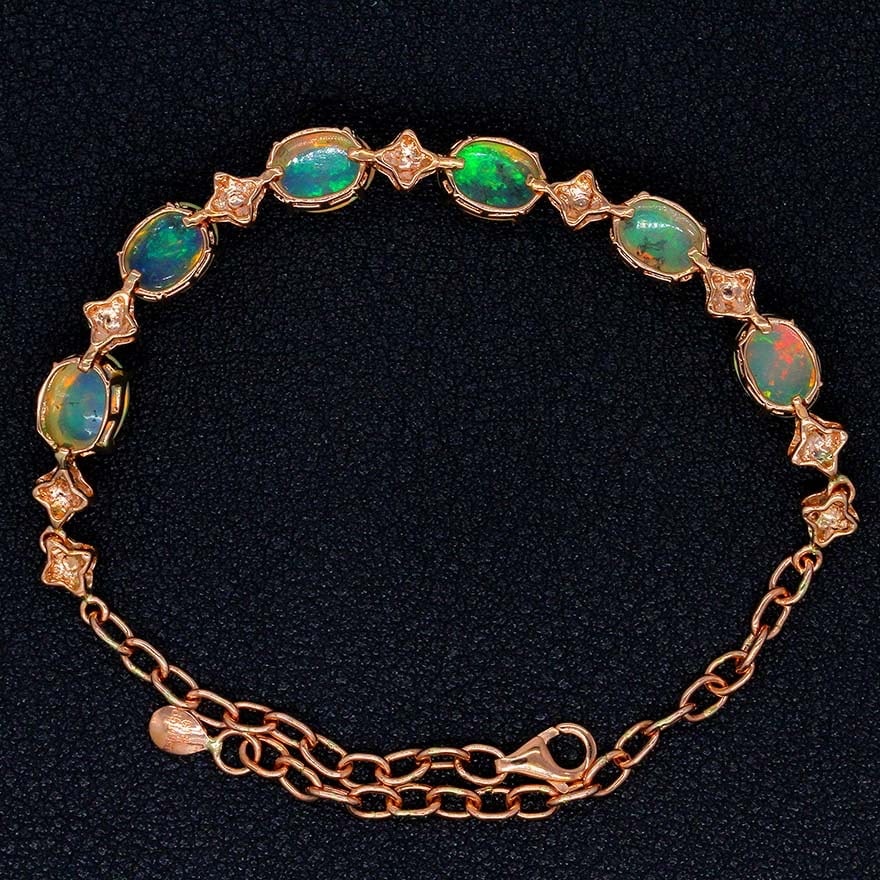 14k Gold 5.71 Ctw Natural Opal & Diamond Bracelet - 4