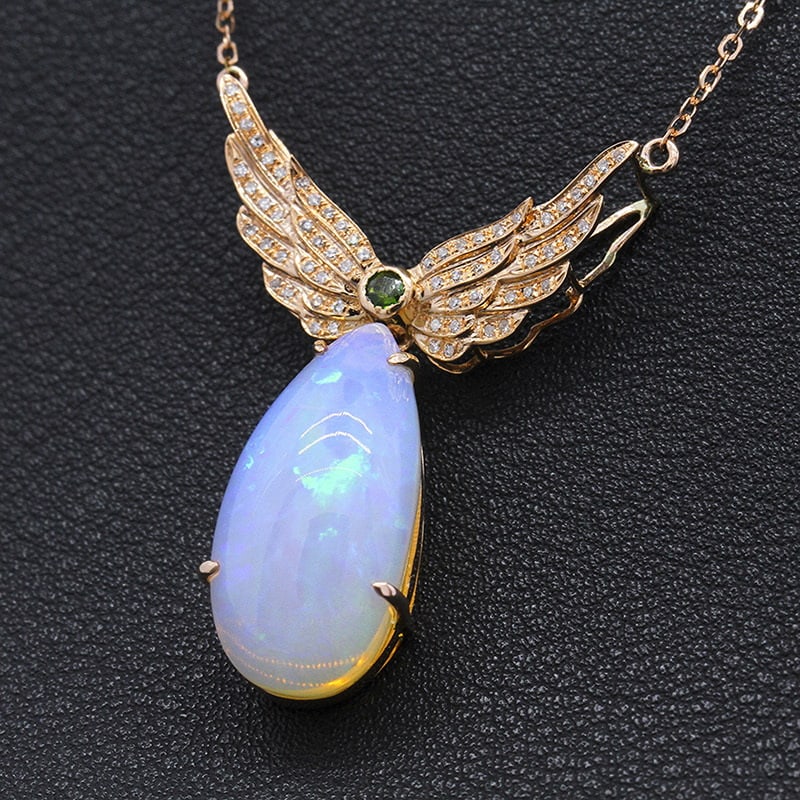 14k Gold 13.08 Ctw Natural Opal & Diamond Necklace - 2