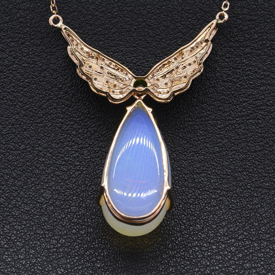 14k Gold 13.08 Ctw Natural Opal & Diamond Necklace - 4